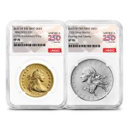 1804 Silver Dollar Gold Coin and Silver Medal Set NGC MS70 (America250 Label)