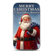 1 oz Silver Colorized God Bless America Santa Bar New | Scottsdale