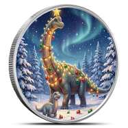 1 oz Silver Colorized Christmas Dinosaurs & Northern Lights Round New | Scottsdale