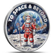 1 oz Silver Colorized Santa To Space & Beyond Round New | Scottsdale