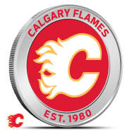 1 oz Silver Colorized NHL Calgary Flames Round BU