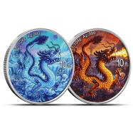 2026 1 oz Chinese Silver Dragon Fire and Ice Two-Coin Set (BU, 500 Mintage, Box + CoA)