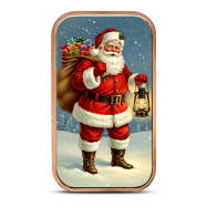 1 oz Copper Colorized Vintage Santa in Snow Bar New, Ornament Capsule