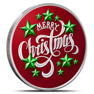 1 oz Silver Colorized Red Merry Christmas Round New, Ornament Capsule