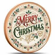1 oz Copper Colorized Festive Merry Christmas Round New, Ornament Capsule