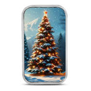 1 oz Silver Colorized Christmas Twilight Tree Bar New, Ornament Capsule