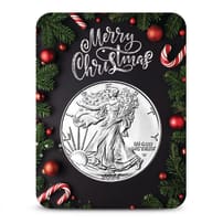 2026 1 oz American Silver Eagle Coin (BU, Candy Cane Christmas Garland Card)