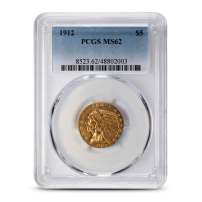 1912 Pre-33 $5 Indian Gold Half Eagle Coin PCGS MS62