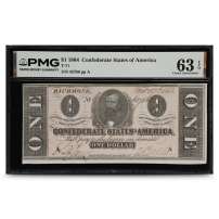1864 $1 Confederate States of America Note (PMG Choice Uncirculated 63EPQ)