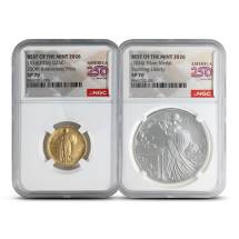 1916 Gold Standing Liberty Quarter Coin and Silver Medal Sets NGC SP70 (America250 Label)