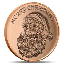 1 oz Copper Santa Face Merry Christmas Rounds (New)