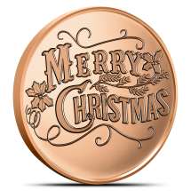1 oz Copper Merry Christmas Holly Rounds (New)